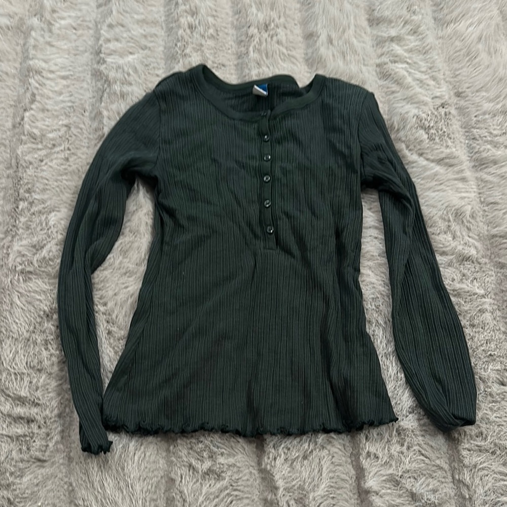 Women's Green Ribbed Long Sleeve Top